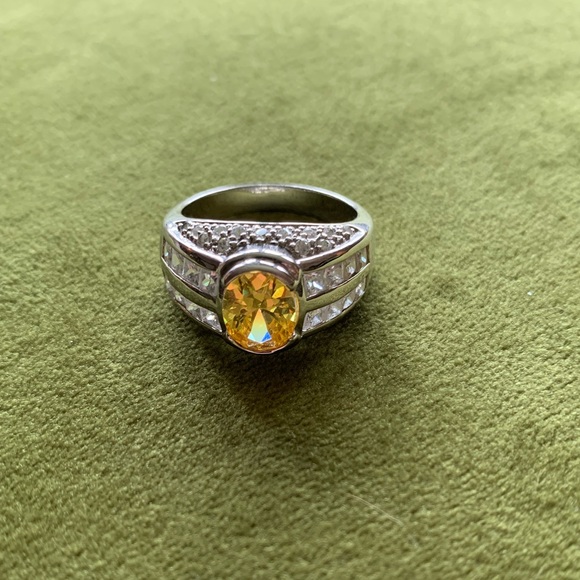 Sterling silver, CZ and Citrine Ring - size 8 - Picture 6 of 7
